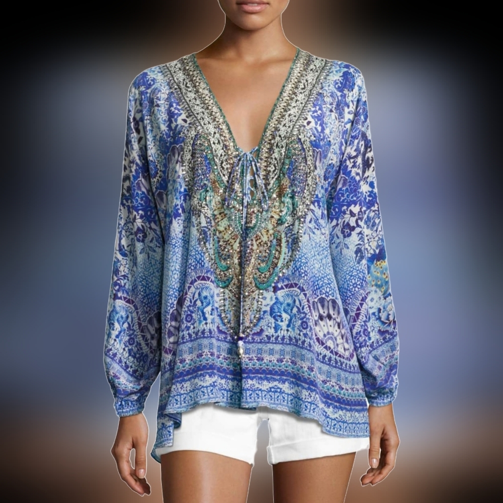Camilla Blue and Gold Patterned Blouse